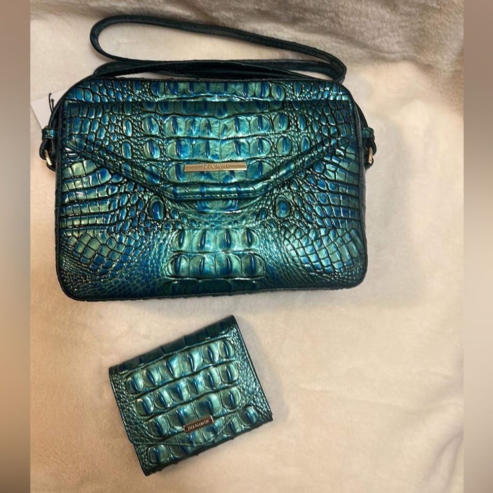 Brahmin shea crossbody and small Veronica wallet in peacock